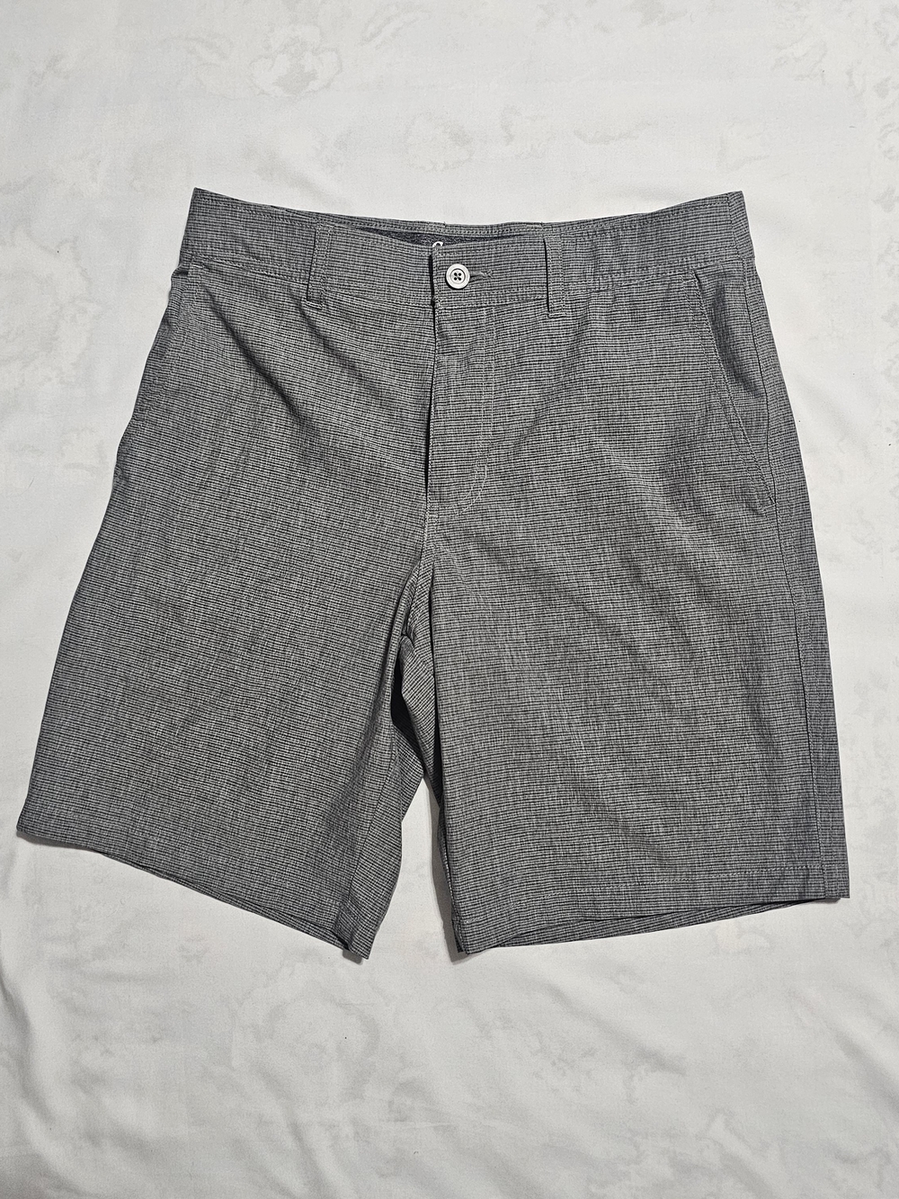 Goodfellow & Co Mens Grey Micro Check Hybrid Shorts Size 28 Tropical Lining